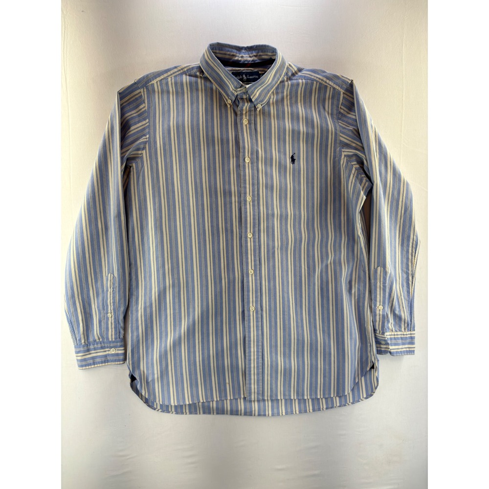 Polo Ralph Lauren Mens Classic Fit Striped Button Down Shirt Blue Yellow Large L